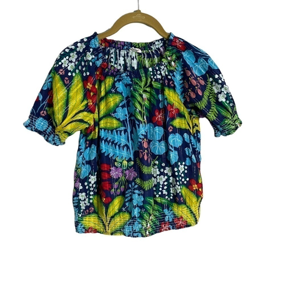 Crewcuts Metallic Floral Hibiscus Hawaii Elastic Blouse 12 Girls